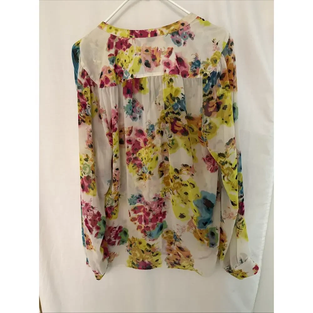 Kut from the Kloth Size Large Floral Womens Sheer Chiffon Button Down Top Blouse